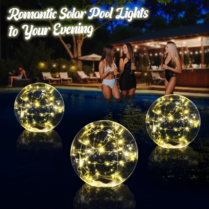 Cootway Floating Pool Lights, 15 Inch Warm White Solar Pool Light that Float, IP68 Waterproof Inflatable Light Up Pool Balls, Float or Hang Solar Floating Pool Lights for Pond Wedding Party Decor-2PC