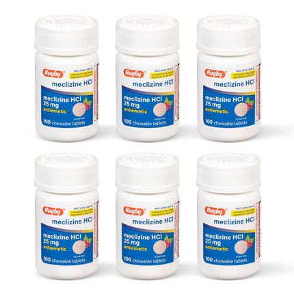 Rugby Meclizine Chewable Tablets 25mg - Anti-Nausea Medicine Helps with Motion Sickness - 100 Count (6 Pack)