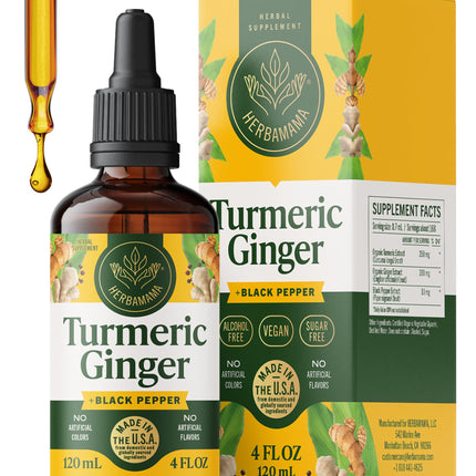 HERBAMAMA Turmeric and Ginger Supplement – Turmeric with Black Pepper & Ginger Root for Digestive Health – Turmeric Ginger Supplements for Immune Support – Non-GMO, Alcohol & Sugar-Free, 56-Day Supply