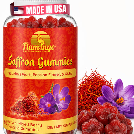 Saffron Extract Gummies-Sugar Free Saffron Supplement Enhanced with GABA, Saint John's Wort, Passion Flower- Saffron Supplements for Kids, Women, Men. Focus and Mood Support. 60 Saffron Gummies