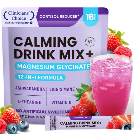 Venture Pal Calm Drink Mix, 12-in-1 Cortisol Reducer and Sleep Aid with Magnesium Glycinate, Ashwagandha, L-Theanine,Vitamin D, Calm Magnesium Powder for Relax & Focus, No Sugar, Non GMO