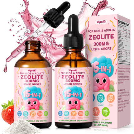 Zeolite Drops 2 Pack Detox for Kids & Adults - 300mg Clinoptilolite, 1000mcg Vitamin B12 C D3, 10 Billion CFU Prebiotics, Seaweed Calcium - Pure Body Cleanse Heavy Metal Gut Energy Bones Immune 120ml