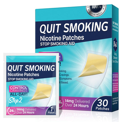 14mg Quit Smoking Patches, Step 2 Stop Smoking Aids Patches, 30 Count Transdermal System Patch, Quit Smoking Stickers that Work with 2 Weeks, Easy and Effective Help to Quit