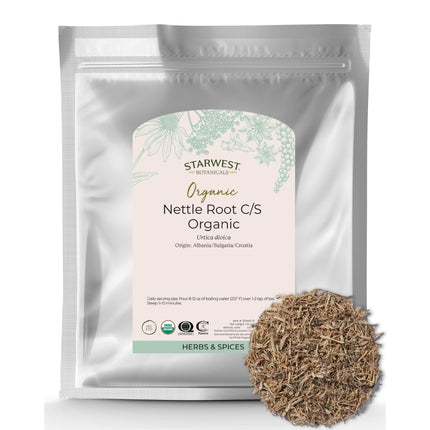 Starwest Botanicals Nettle Root Organic - Dried Stinging Nettle Root, Loose Leaf Herb for Tea, Soups, Stews, & Broths, Urtica Dioica, Cut & Sifted, Certified Kosher, Non-GMO - Bulk 1 lb Bag