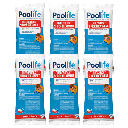 Poolife Turbo Shock to Eliminate Algae, Bacteria & Cloudy Water - Strongest 78% Calcium Hypochlorite Pool Shock - Fast-Dissolving, No Pre-Mixing - Safe Chlorine Shock for All Surfaces - 6 X 1lb Bag