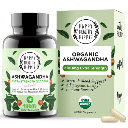 Organic Ashwagandha Capsules 2100mg | Stress Relief Supplement - Extra Strength, 100% Herbal, Energy, Mood & Cortisol Manager, Includes Black Pepper for High Absorption | Non-GMO, 90 Ct (30 Servings)
