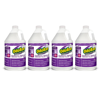 OdoBan Professional Disinfectant and Odor Eliminator Concentrate, Made in the USA, Lavender Scent, 4-Pack, 1 Gallon Each
