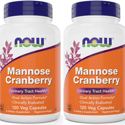 NOW Foods Mannose Cranberry, 120 Capsules (Pack of 2) - with PAC - 450mg dMannose, 250mg Whole Cranberry - Urinary Tract Health* - Vegan Friendly Supplement, Non-GMO