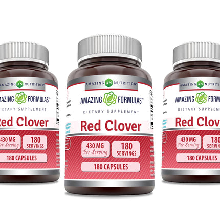 Amazing Formulas Red Clover 430 mg Capsules Supplement | Red Clover Blossoms Herb Extract | Non-GMO | Gluten Free | Made in USA (180 | 3 Pack)