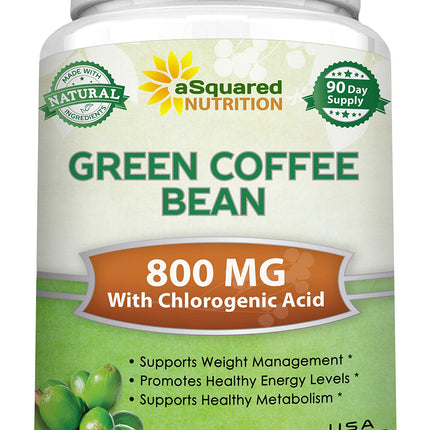 aSquared Nutrition Natural Green Coffee Bean Formula-180 Capsules-Max Strength GCA Antioxidant Cleanse for Pure Weight Loss, 800mg per Pill-Chlorogenic Acid-1600mg Daily Supplement, Healthy Fat Burner