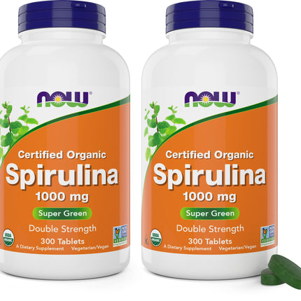NOW Foods Organic Spirulina 1000mg Tablets - 300 Count (Pack of 2) - Non-GMO, Super Green Whole Food Supplement