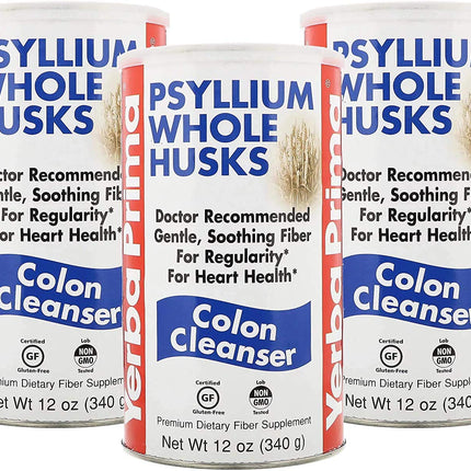Yerba Prima Psyllium Husk, 12 Ounce (Pack of 3) - Whole Husk Fiber Supplement for Regularity, Colon Cleansing, Natural Support for Gut Health, Non GMO, Gluten Free, Vegan, No Sweeteners