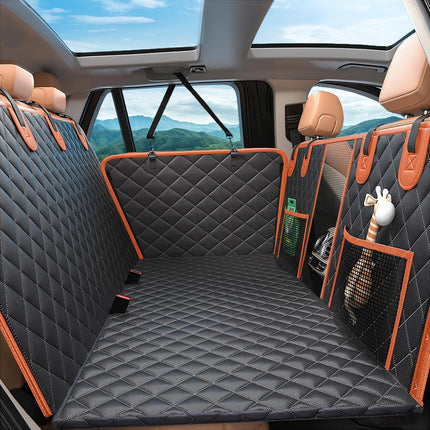 Elufa Back Seat Extender for Dogs, 500LBS Hard Bottom Dog Car Seat Cover for Back Seat, Upgraded 8-Layer Anti-Scratch Waterproof Large Space Dog Hammock for Car SUV Truck