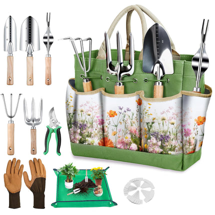 Gardening Tools Set for Women 29Pcs Heavy Duty Garden Hand Tools Set with Floral Tote Bag Rust-Proof Garden Tool Kit Supplies Gardening Esssential Garden Gifts for Mothers Day Mom Beginner