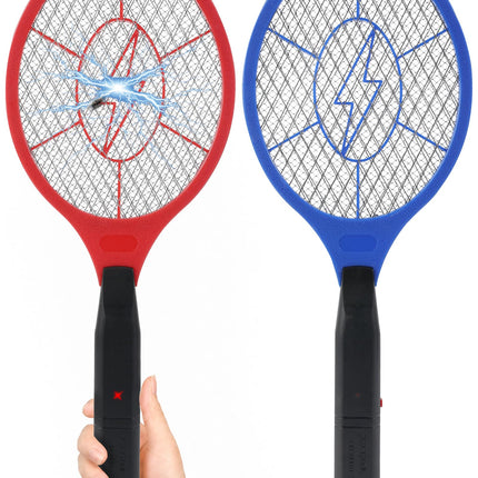 Electric Fly Swatter 2 Pack (Red & Blue), Battery Powered Bug Zapper Racket for Mosquitoes & Flies, Safe Protective Mesh, Indoor & Outdoor Use, Batteries Not Included