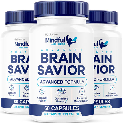 (3 Pack) Mindful Wellness Advanced Brain Savior Capsules, Official Mindful Wellness Supplement Pills, Mindful Wellness Support Capsules Premium Formula - All Natural Pills, 180 Capsules for 3 Months