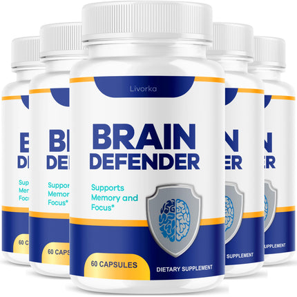 (5 Pack) Brain Defender - Official Brain Defender Supplement Advanced Pills, Natural Brain and Memory Support, Brain Defender Health & Wellness Multivitamin, 300 Capsules for 5 Months