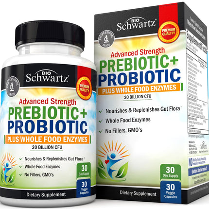 Advanced Prebiotics and Probiotics for Women & Men, Immune, Digestive & Gut Health with L. Reuteri, Inulin Fiber, Digestive Enzymes, Non-GMO, Gluten-Free, Dairy-Free, 30 Capsules