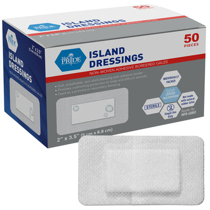 MED PRIDE Sterile Bordered Gauze Island Dressing,2x3.5 in,50-Count