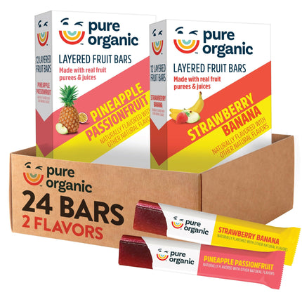 Pure Organic Layered Fruit Bars, Gluten Free, Vegan Fruit Snacks, 2-Flavor Variety Pack (2 Boxes, 24 Bars)