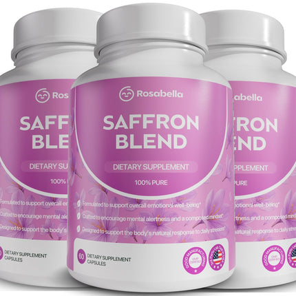 Rosabella Saffron Blend Supplement for Men & Women – Saffron, B6, Magnesium & Herbal Extract Capsules – Supports Mood, Focus & Clarity – Non-GMO, Gluten-Free – 180 Capsules – 90-Day Supply