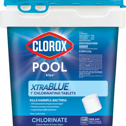 Clorox® Pool&Spa™ XtraBlue 1” Swimming Pool Chlorinating Tablets, Kills Bacteria & Stops Algae, Perfect for Small Pools (5 LB)