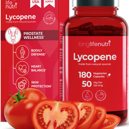 Lycopene 50mg 180 Vegetarian Capsules | Supplement Health | Natural Tomato Extract Non-GMO | Pure Powder