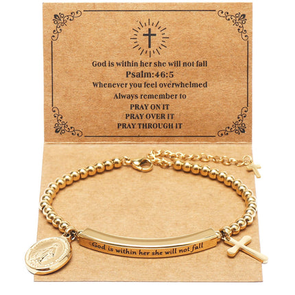 DS Women Christian Charm Bracelet,Cross Scripture Stainless Steel Jewelry