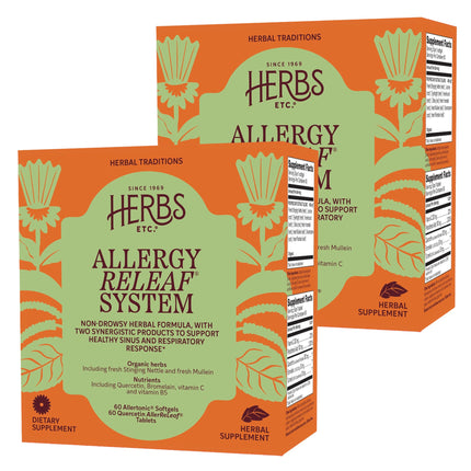 Herbs Etc. Allergy ReLeaf System - Natural Allergy Support for Overall Seasonal Comfort - Non-Drowsy Formula - Fresh Mullein & Organic Eyebright - 60 Count (60 Servings, 2-Pack)