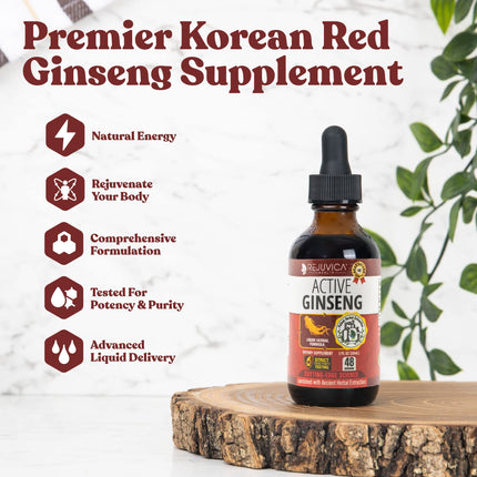 Active Ginseng Korean Red Panax Ginseng with Natural Ginsenosides - Fast-Absorbing Liquid - Supports Healthy Energy, Vitality, Mood and More