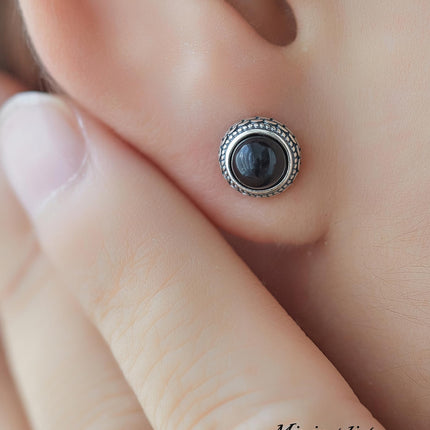 Keenove 925 Sterling Silver Stud Earrings Real Black Onyx Jewelry for Women