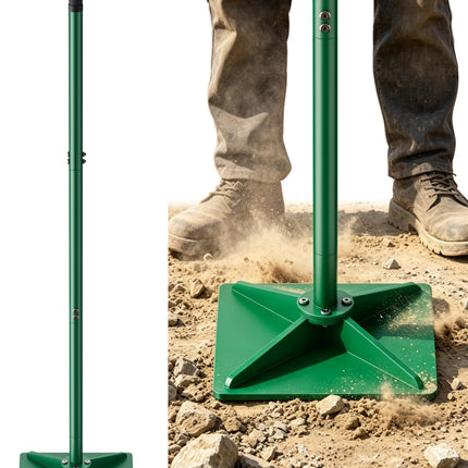 Tigerden Heavy Duty Steel Hand Tamper, 8"x8" Soil Plate Compactor with 44" Adjustable Handle & Rubber Grip, Anti-Loose Ladscaping Tools for Ground, Gravel, Dirt, Sand, Asphalt, Pavers, Blacktop, Green
