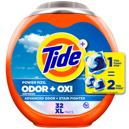 Tide Odor Defense + Oxi Laundry Detergent Pacs, Original Scent, 57 Count, Advanced Odor + Stain Fighter (Pack of 2)
