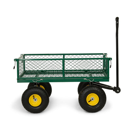 Backyard Expressions Heavy Duty Garden Cart 400 lb Utility Wagon Cart with Removable Mesh Sides, Powder-Coated Steel Bed, Pneumatic Tires, Pull Handle Yard Cart