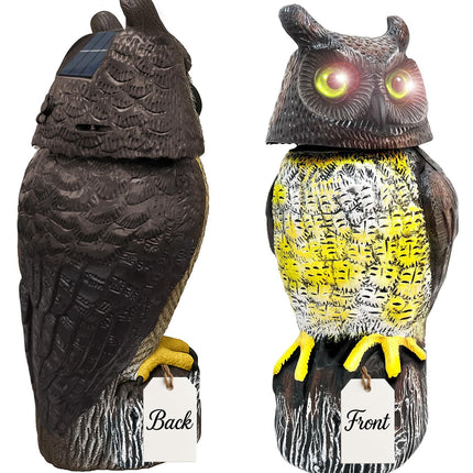 GIFTEXPRESS 1Pcs Solar Power Owl Decoy – 17" Motion Sensor Pest Repellent with Rotating Head, LED Eyes & Sound – Fake Horned Owl for Garden, Yard, Balcony, Farm, Patio, Roof, Lawn- Life Size