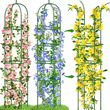 Garden Obelisk Trellis for Climbing Plants, 6FT Garden Obelisk Rustproof PE Coated Metal Potted Plant Climbing Support, Thickened Tube Plant Tower Trellis for Clematis Vine Support Indoor (2 Pack)