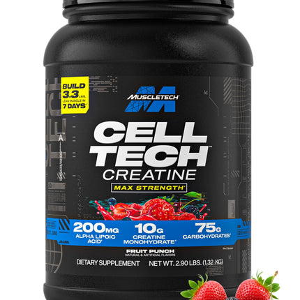 MuscleTech Creatine Monohydrate Powder Cell-Tech Creatine Post Workout Recovery Drink Muscle Builder For Men & Women Muscle Building Supplements Fruit Punch, 2.90 lbs (27 Serv)