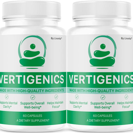(2 Pack) Vertigenics Supplement Capsules, Vertigenics Capsules, Vertigenics Review, Vertigenics Advanced Formula Brain Health Support, Vertigenics Pills All Natural Formula, 120 Capsules for 2 Months