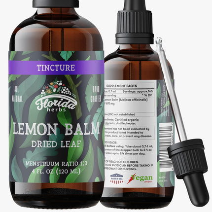 FLORIDA HERBS Lemon Balm Tincture 4 oz – Organic Herbal Extract | Alcohol Free | Vegan Herbal Drops