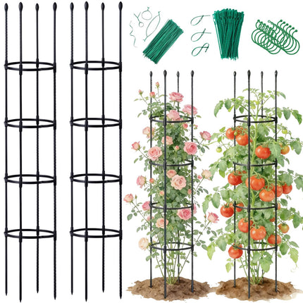 2 Pack Tomato Cages for Garden - Heavy Duty Tomato Trellis for Climbing Plants Outdoor & Indoor - 63 Inch Adjustable Tall Plant Cage & Support Garden Stakes for Pots Vegetables Flowers Fruits Vines