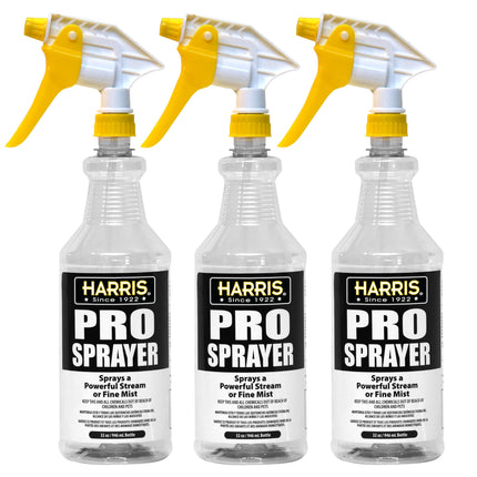 HARRIS Professional Spray Bottle 32oz (3-Pack), All-Purpose for Cleaning and Plants with Clear Finish, Pressurized Sprayer, Adjustable Nozzle and Measurements