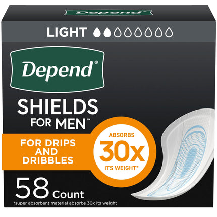 Depend Shields Incontinence Pads for Men, Light Absorbency, 58 Count (Packaging May Vary)
