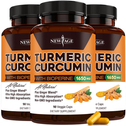 NEW AGE Turmeric Curcumin Capsules - Standardized Curcuminoids - Non-GMO, Gluten Free -270 Count (Pack of 3)