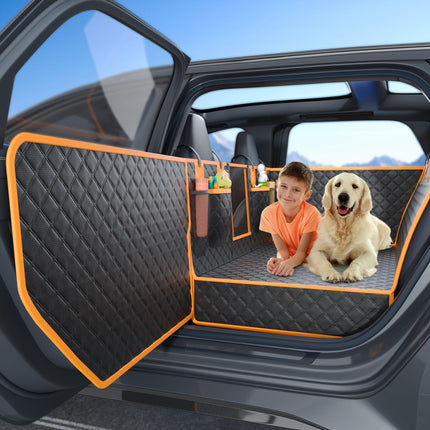 Twesync Dog Car Seat Cover for Back Seat, Hard Bottom Car Seat Cover for Dogs with Door Protectors, Waterproof Back Seat Extender for Dogs, Scratch-Resistant, Suitable for Cars