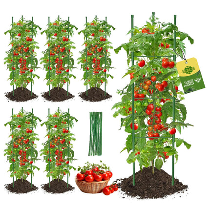 Tomato Cages,6 Pack MQJIAZHI 51.2inch Adjustable - Rust-Proof Tool-Free Trellis for Raised Garden Bed & Climbing Plants