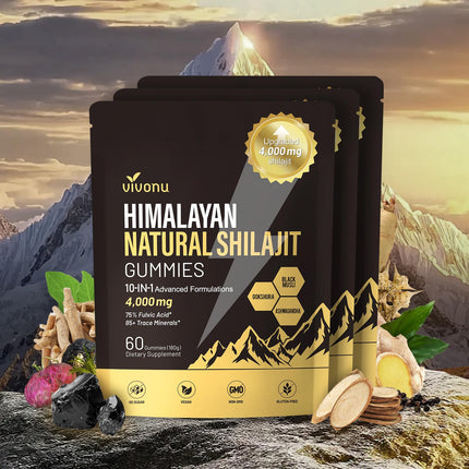 VivoNu Vivnu Shilajit Gummies, micronutrient Supplement, Himalayan Premium Ingredient Shilajit - Ashwagandha, Gokshura, Fulvic Acid & 85+ Trace Minerals 120ct