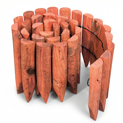 WORTH Garden Edging Border 7.9" H x 42" L, Flexible Short Wood Fence Roll Brick Red Finish, Wooden Lawn Edging for Landscaping, Wood Edging Borders for Flower Beds, Lawn & Tree Borders