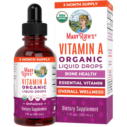 MARYRUTH'S Organics USDA Organic Vitamin A Liquid Drops | 3 Month Supply | Bone Health for Ages 14+ | Essential Vitamin | 750mcg per Serving | Sugar Free | Vegan | Non-GMO | Gluten Free | 1oz