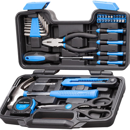 CARTMAN 39-Piece Home Tool Set Kit, Essential Household Hand Tools with Plastic Storage Case Blue