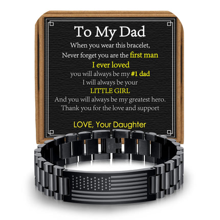 VULETO Gift Bracelet for Dad from Daughter, To My Dad Bracelet Stainless Steel American Flag Bracelet Birthday Fathers Valentines Jewelry Gifts Idea Presents for Daddy Father Papa Him Best Ever